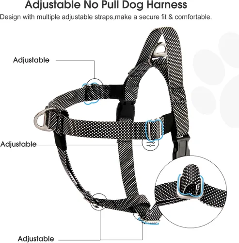 Vista 2 de Annchwool Arnés ajustable para perro, ligero, sin tirones, con asa para perros pequeños, medianos y grandes, clip frontal, arnés de chaleco fácil
