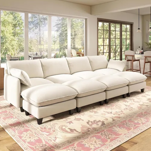 Vista 28 de WorthFurni Sofá modular modular de 105 pulgadas con asiento profundo, sofá nube en forma de L con cojines de gran tamaño y otomanas móviles, sofás