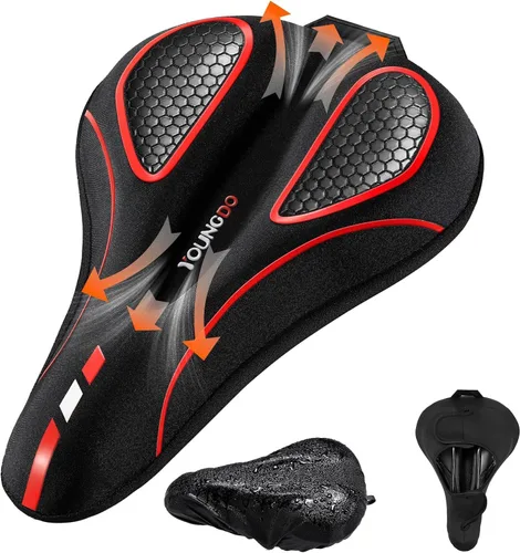 Vista 8 de YOUNGDO Cojín de asiento de bicicleta con funda impermeable, almohadilla de asiento de bicicleta de gel para sillín estrecho, absorción de golpes