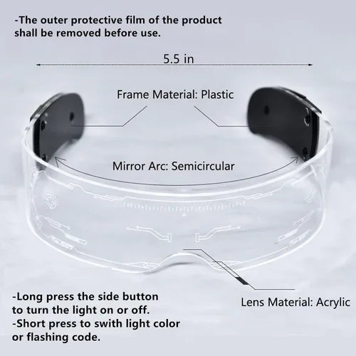 Vista 5 de Gafas de sol futuristas, gafas rave Y2k, gafas Cyberpunk para adultos, adolescentes, gafas de realidad aumentada con 7 colores y 4 modos