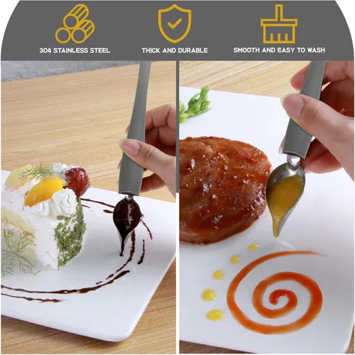 Vista 8 de Angoily Juego de 4 cucharas decorativas para dibujo, cucharas de filtro de cuchara de chocolate de acero inoxidable, cuchara de lápiz de decoración
