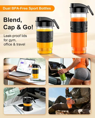 Vista 5 de Licuadora de batidos, licuadora personal de 650 W para batidos y licuados con taza molinillo y 2 tazas portátiles sin BPA (20 onzas + 14 onzas)