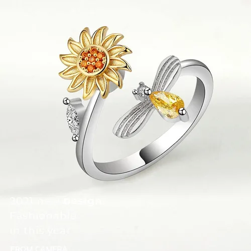 Vista 6 de Nuevo anillo giratorio de girasol para mujer
