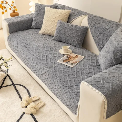 Vista 8 de vctops Fundas de sofá de jacquard geométrico de lujo para sofá de granja, funda neutra antideslizante para sofá seccional, funda suave y cálida