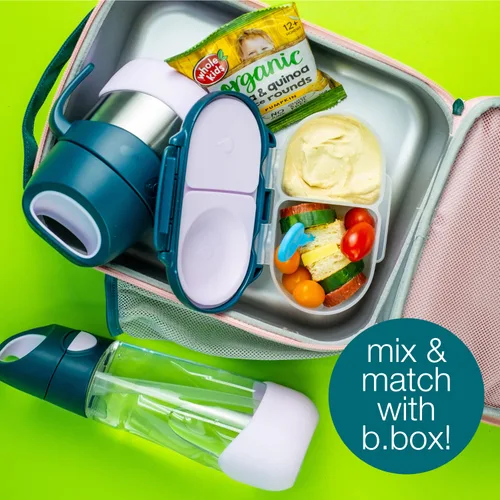 Vista 7 de b.box Tarro de alimentos aislado con tenedor para niños pequeños, recipiente fácil de abrir, acero inoxidable, más de 5 horas de temperaturas