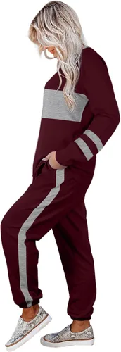 Vista 80 de Aloodor conjunto deportivo de 2 piezas para mujer, con sudadera con cuello redondo, sin botones