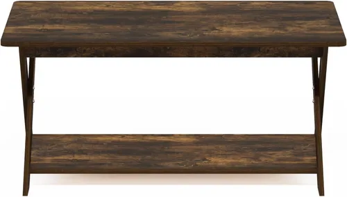 Vista 6 de Furinno – Mesa de café moderna y simplista, mesa de café rectangular moderna con patas en X, mesa auxiliar entrelazada, para sala de estar, Pino