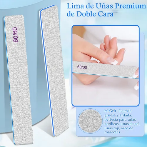 Vista 2 de Lima de uñas de grano 60/60 para uñas acrílicas, limas de uñas súper ásperas, tableros de esmeril para uñas artificiales, uñas postizas, lima