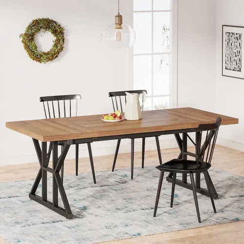 Vista 10 de Tribesigns Mesa de comedor estilo granja para 6 personas, mesa de comedor rectangular de madera de 70.8 pulgadas, mesa de cocina rústica con patas