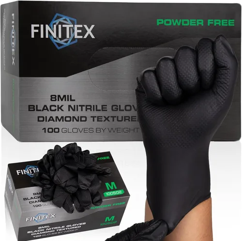 Vista 10 de FINITEX Industrial Diamond Texture Nitrile Black Glove - 100/1000PCS Chemical Resistant 8mil Mechanic Disposable Gloves
