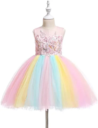 Vista 2 de Disfraz de unicornio para niñas, vestido de tul de princesa con diadema para cumpleaños, concurso de belleza, carnaval, cosplay
