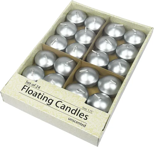 Vista 8 de Zest Candle Velas flotantes de 24 piezas, 1.75 pulgadas, plata metálica