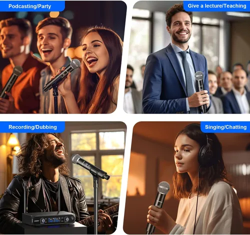 Vista 7 de Sistema de Micrófono Inalámbrico Aokeo, Juego de Micrófono Inalámbrico de Metal con Estuche, Micrófonos Dinámicos de Mano Inalámbricos para Cantar