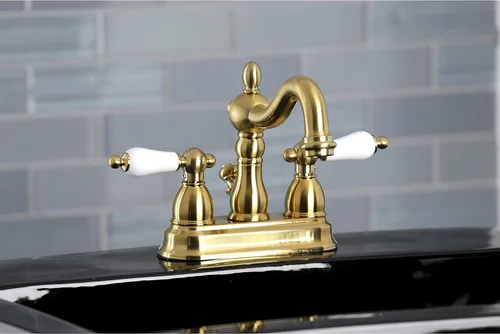 Vista 6 de Kingston Brass KB1607PL Heritage - Grifo de baño central de 4 pulgadas, latón cepillado Cobrizo cepillado