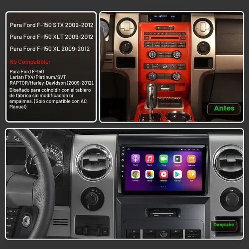 Vista 2 de (Solo para manual AC) [4+64G] Estéreo de coche con Carplay inalámbrico y Android Auto para Ford F150 2009 2010 2011 2012 Android 13 9 pulgadas
