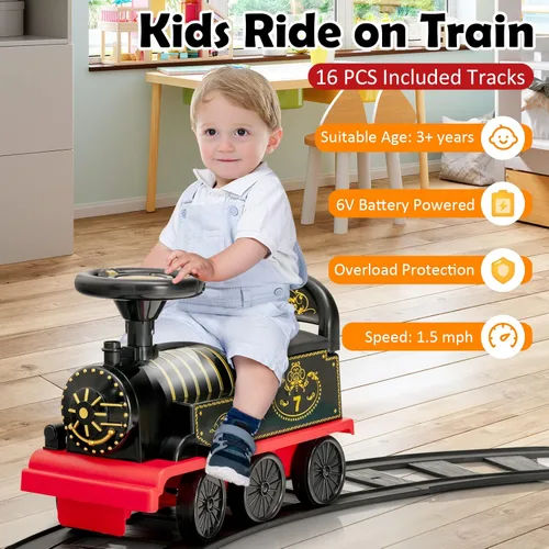Vista 8 de HONEY JOY Juguete eléctrico para montar, para niños, de 6V, alimentado por batería, con luces intermitentes y música, 16 piezas de pista, asiento