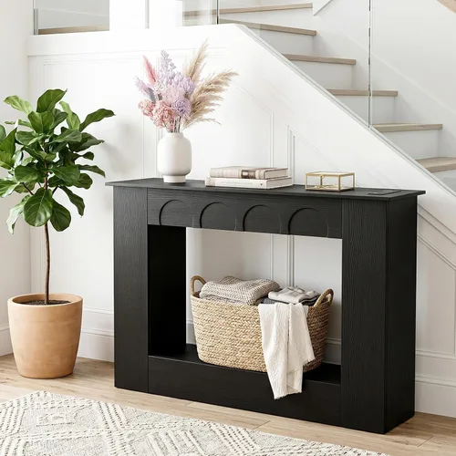 Vista 7 de Unikito 43.3" Farmhouse Entryway Table, Console Table with Open Storage Black
