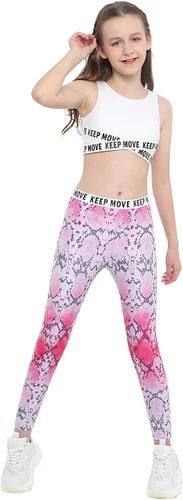 Vista 3 de Conjunto de entrenamiento para niños y niñas, conjunto deportivo de 2 piezas, camiseta corta con leggings atléticos, pantalones deportivos