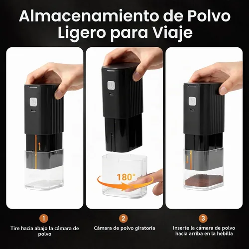 Vista 3 de VEVOK CHEF Molinillo de café eléctrico portátil, molinillo de grano de café cónica ajustable, molinillo de un botón con recargable por USB, parada