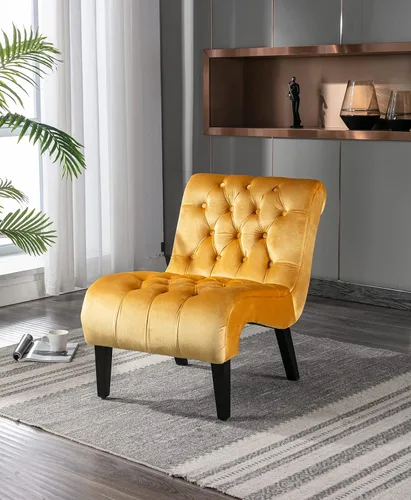 Vista 10 de Sillón decorativo de terciopelo para sala de estar, silla de ocio moderna con respaldo copetudo, silla auxiliar sin brazos para interiores, sillas