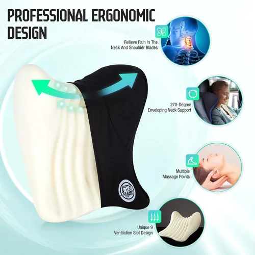 Vista 30 de Almohada para el Cuello del Asiento de Coche para Conducir, Almohada de Reposacabezas de Espuma Viscoelástica Suave con Correa Ajustable y Funda