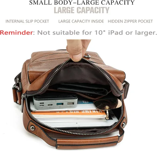 Vista 5 de MNODWLOF Bolso bandolera pequeño de cuero para hombre, bolso cruzado para trabajo, negocios, viajes, al aire libre, senderismo, correa ajustable