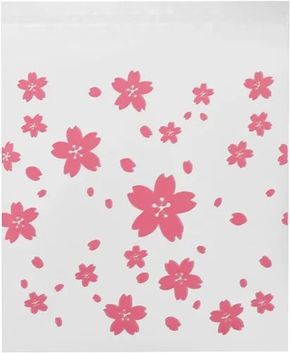 Vista 5 de Bitray 200 bolsas de dulces autosellantes de 5.5 x 5.5 pulgadas, patrón Sakura, autoadhesivas, bolsas de galletas rosas para regalo, bolsas