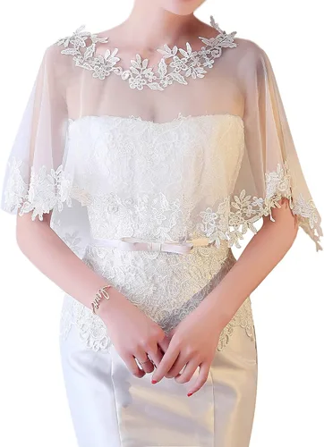 Vista 2 de Ayliss Chales de boda de encaje para mujer para novia bordados bolero capa de hombro para noche graduación vestido de fiesta