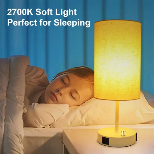 Vista 7 de LTBLIGHT Lámpara de mesita de noche con puerto USB + salida de CA, lámpara de escritorio regulable de 3 vías, lámpara pequeña de base blanca