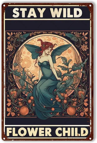 Vista 12 de LIUAXICIA Letrero de lata de bar hippie con flores salvajes para exteriores, interiores, oficina, negocios, baño, decoración de cueva de hombre