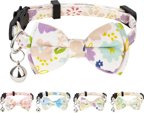 Vista 6 de Collar de gato Campana pajarita de seguridad para gatito, flor separable, Kimino Sakura, pastel, patrón de dibujos animados, gatito, niño, niña