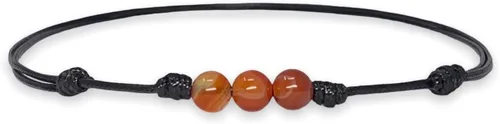Vista 6 de Luck Strings Collar con dije de cuentas de piedras preciosas de cornalina con cordón de nailon de cera ajustable, gargantilla unisex con cuentas