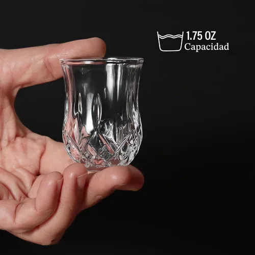 Vista 5 de QUAFFER Vasos de chupito (juego de 6) – Elegantes vasos de chupito con patrón de diamante de 1.75 onzas – Vasos clásicos de whisky vodka tequila