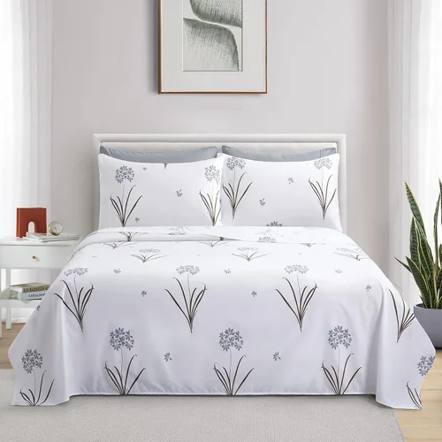 Vista 4 de Marina Decoration Juego de sábanas de 4 piezas ultra suave y sedosa con bolsillo profundo con estampado rico de rayón derivado de bambú para todas