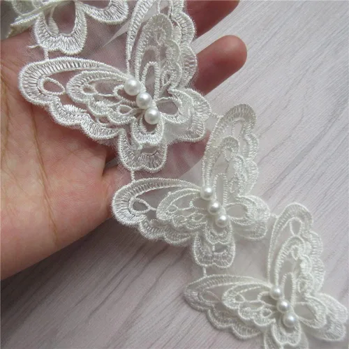 Vista 5 de Arco de mariposa soluble de 5 yardas de organza bordada de encaje para tejer, apliques de boda, cinta de retazos hechos a mano, suministros
