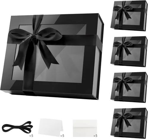 Vista 24 de PACKQUEEN Caja de regalo grande negra con ventana, 13.5 x 9 x 4.1 pulgadas, caja de regalo transparente para regalo, contiene cinta, tarjeta, caja