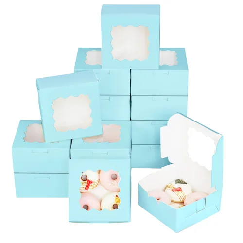Vista 13 de Bakepacker 60 piezas Cajas para galletas negras de 6 x 6 x 3 pulgadas, fáciles de montar, cajas para macarrones y repostería con ventana para Negro