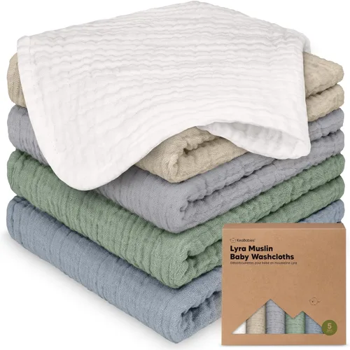 Vista 11 de Paquete de 5 paños de muselina para recién nacidos, 12 x 12 pulgadas, suaves y absorbentes, de muselina de algodón orgánico, para bebés, niñas