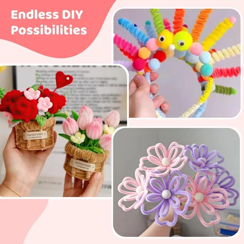 Vista 3 de 900+ Pcs Pipe Cleaners Kit, Chenille Stems with Colorful Pom Poms for DIY Art and Craft Supplies, Creative Handmade Set for School Projects