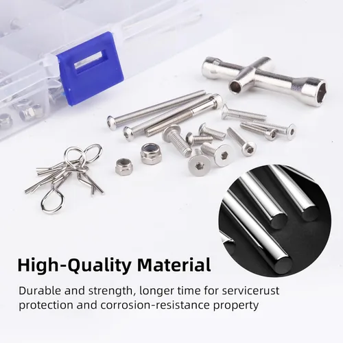 Vista 4 de Kit de tornillos RC M2.5 M3 M4, arandelas, tuercas de bloqueo, clips de cuerpo, pasadores de rueda, llave cruzada, cierre de hardware para 1/10
