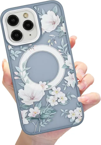 Vista 55 de Compatible con el teléfono 13 Pro - Funda magnética mate translúcida, de lujo, a prueba de golpes, magnética y con bonito patrón de flores, carcasa