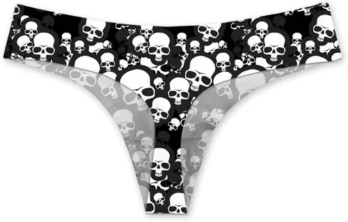 Vista 2 de Dellukee Tangas para mujer con estampado de calavera de dibujos animados elásticos y transpirables