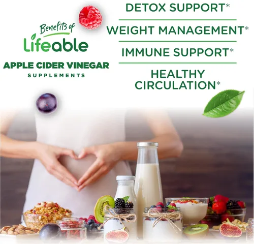 Vista 3 de Lifeable Gomitas de vinagre de sidra de manzana con madre, 1000 mg ACV, 60