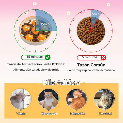 Vista 3 de Cuenco de cerámica para gatos con alimentación lenta, 6.3 pulgadas Naranja