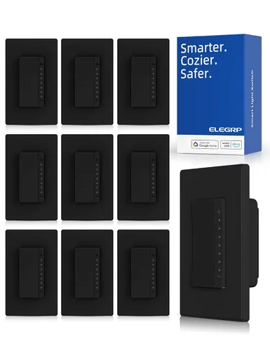 Vista 10 de ELEGRP Atenuador de luz inteligente DPR30, interruptor de atenuación WiFi de 2,4 GHz compatible con Alexa y Google Assistant, de un solo polo/3
