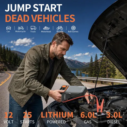 Vista 2 de Arrancador del salto de la batería del coche 12V con el compresor de Refuerzo de batería portátil de 12 V 1000 A para 6.0L de gas/3.0L diésel