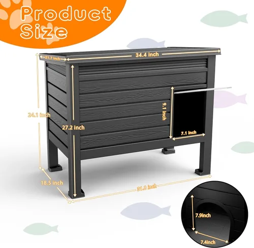 Vista 6 de DRATO Casa para Gatos de Exterior, Refugio para Gatos Ferales Resistente a la Intemperie con Piso Elevado, Cálida, Material PP, Casa Exterior