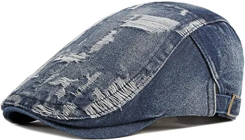 Vista 2 de Men's Denim Newsboy Flat Cap Gatsby Ivy Cabbie Hat Driving Cap