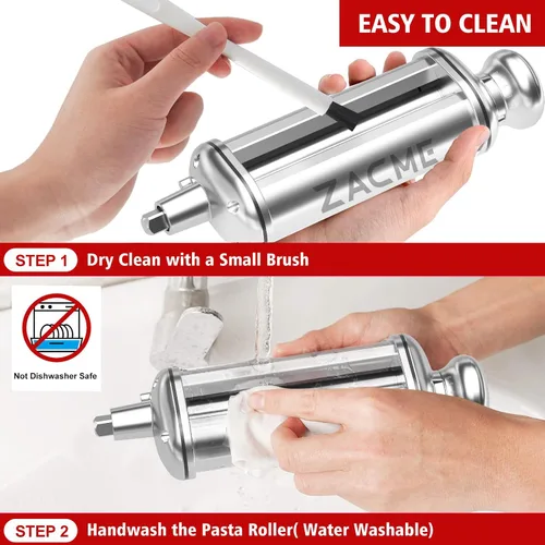 Vista 6 de Rodillo de pasta para batidora de pie KitchenAid, accesorio de rodillo de pasta de acero inoxidable con perilla de grosor ajustable de 8 posiciones