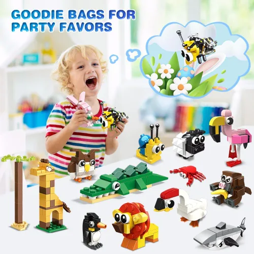 Vista 4 de HOGOKIDS Paquete de 20 recuerdos de fiesta para niños – Juego de bloques de construcción de animales para niños, Pascua, día de San Valentín